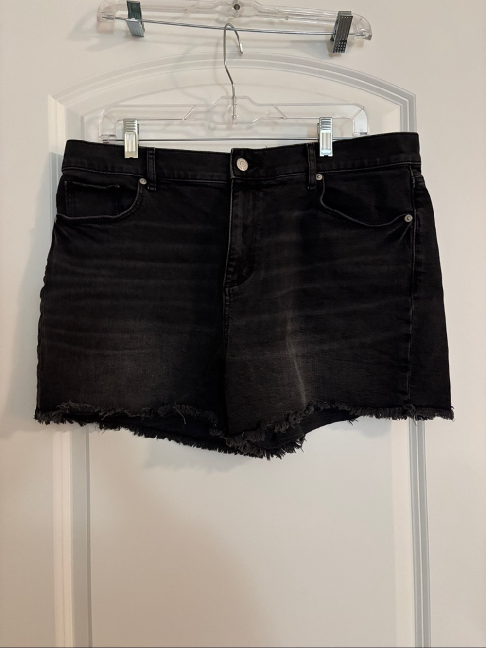 LOFT Black Frayed Hem Denim Shorts